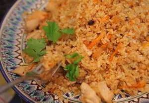 Appetizing pp-pilaf with chicken meat