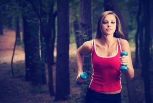 running with dumbbells