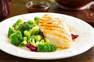 Dish with chicken breast and broccoli