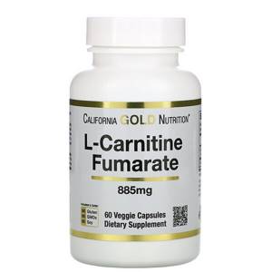 California Gold Nutrition, Фумарат L-карнитина, поставляется из Европы, Alfasigma, 885 мг, 60 растительных капсул