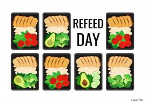 The frequency of refeed days depends on the caloric content of the diet and the intensity of physical activity.