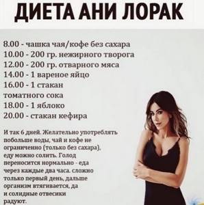 Diet of Ani Lorak. Menu for 7 days, results, before and after photos 