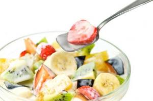 fruit salad dressed with yogurt