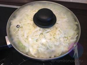 cabbage in a frying pan with a lid