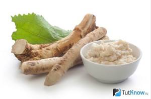 Horseradish root, whole and grated