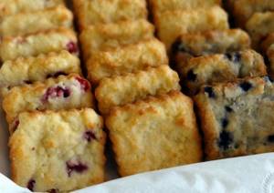 Cornbread with cranberries and blueberries.