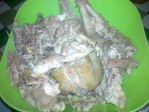 Bowl with boiled meat