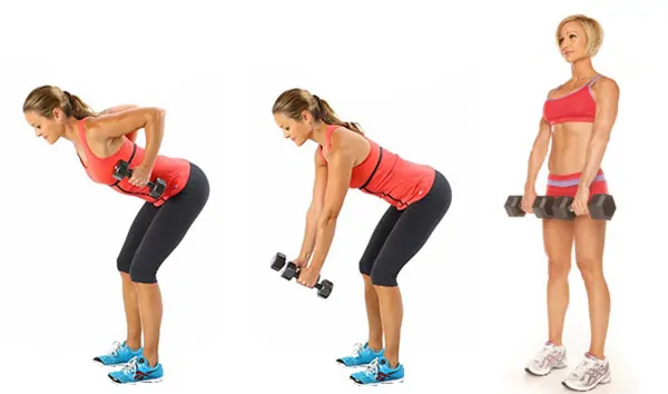 Bent over with dumbbells to the waist