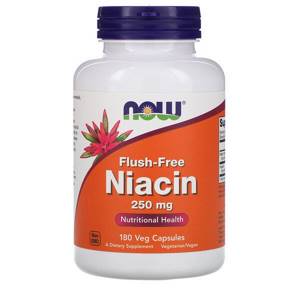 Now Foods, Ниацин, не вызывающий покраснений, 250 мг, 180 растительных капсул