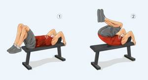 Reverse crunches on a straight bench