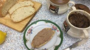 Chicken liver pate baked in the oven in a pot