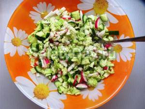 Spicy salad with lightly salted cucumbers
