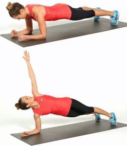 Elbow plank with rotation