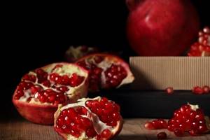 pomegranates cut in half
