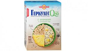 Russian Product Hercules Instant oat porridge Q10 with Pineapple and seeds