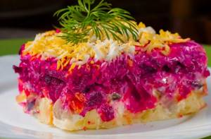 Classic salad “herring under a fur coat” with mayonnaise
