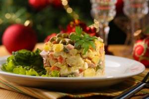 Olivier salad, low-calorie recipe