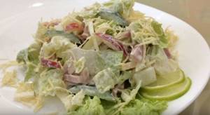 salad with ham, cheese and Chinese cabbage