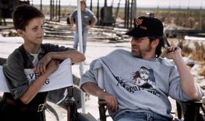 Steven Spielberg and Christian Bale on the set of Empire of the Sun