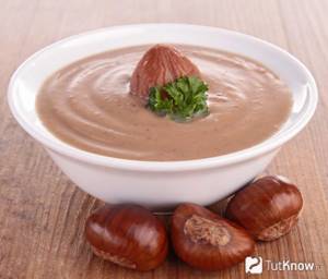Soup with edible chestnuts
