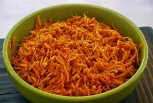 Grated carrots in a bowl