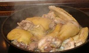 Stew meat in a cauldron