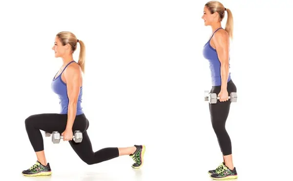 Forward lunges with dumbbells