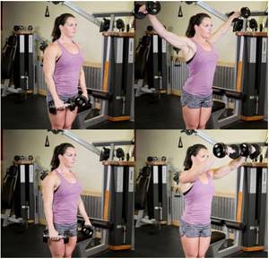 Perform dumbbell lifts forward and to the sides.