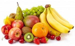 apples cherries bananas orange kiwi mango pear on a white background will not help get rid of fat
