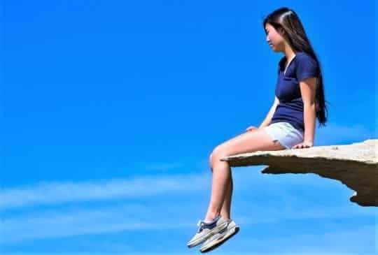 Japanese woman balancing