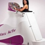 Woman exercising on a vacuum treadmill